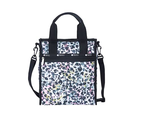 Lesportsac Charming Cheetah Small North/South Tote Crossbody + Top Handle Handbag, Style 3538/Color E446, Watercolor Inspired Interpretive Cheetah Design, Abstract Colorful Iridescent Pearlized Sheen #TOP20