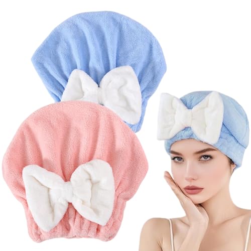 XOXVURI Toallas Para Secar El Pelo 2Pcs Gorro De Pelo Seco Toalla Microfibra Pelo De Secado Rápido Toalla De Coral Fleece Gorro De Microfibra Absorbente De Agua Para El Cabello (Rosa+Azul)