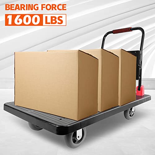 Platform Truck Cart, Foldable Push Cart Dolly W/ Five 360° Swivel 6'' Wheels, 1600Lbs Capacity Heavy Duty Moving Platform Trucks Hand Cart For Groceries, Garage, Warehouse (43" L X25 W) #TOP3