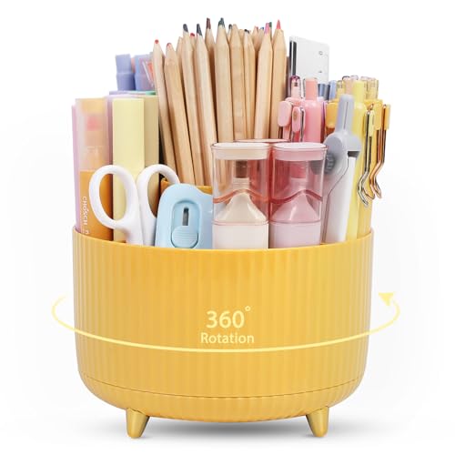 SKYDUE 360 Degree Rotating Desk Organizer, Dual-Purpose Pencil Pen Holder, Rotating Desk Pen Organizer with 5 Slots, Pencil Cup for Office, School, Home