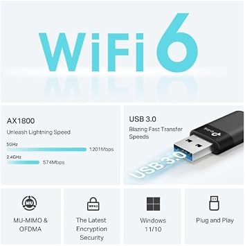 NEW TP-Link Archer TX23U AX1800 WiFi Dongle, Dual-Band USB Adapter for PC