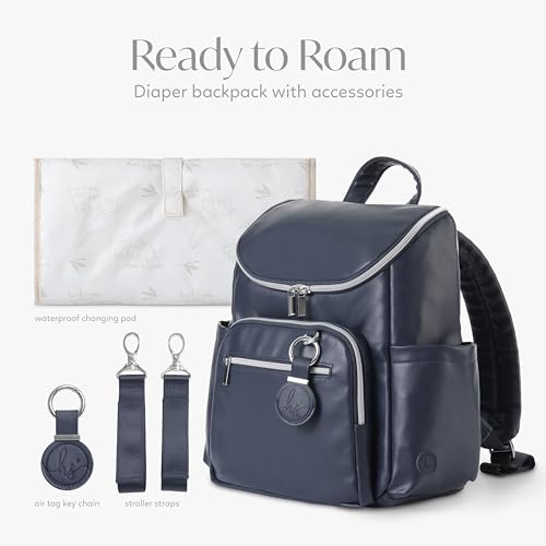 Hannah & Sophia Ready to Roam 3-Piece Diaper Backpack Set with Changing Pad & AirTag Keychain, Lightweight Travel Baby Bag, Moonmist Blue by Hannah&Sophia - Image 7