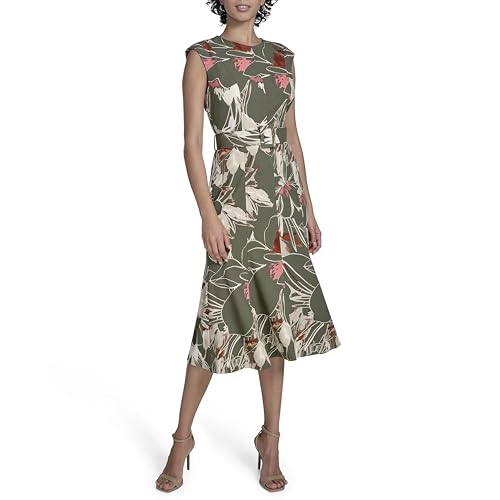 Image of Calvin Klein Printed Scuba Crepe Belted Midi