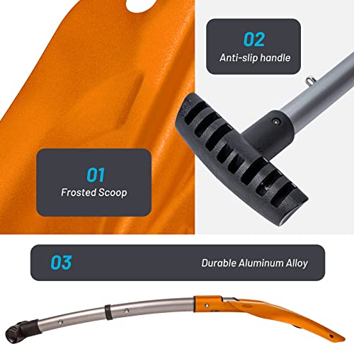 G2 Backcountry Lightweight Telescopic Avalanche Snow Shovel, Storage Down to 13 inch, Durable Aluminum Alloy Material, ABS Anti-Slip Proof Handle, Compact Storage Size (Orange) - Thumbnail 6