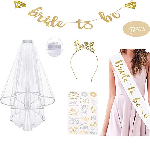 DmHirmg Bride to be Set de decoración para la Fiesta de Despedida de Soltera, Que Incluye el Marco de la Novia, la Corona de Tiara de Diamantes de imitación, Tatuajes, Banner de Novia