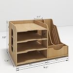 PUNCIA 4 Tier Wooden Desktop Organizer Letter A4 File Rack Mail Sorter | Tabletop Storage Box with Vertical & Horizontal File Holder for Office Supplies Binders Folders Trays