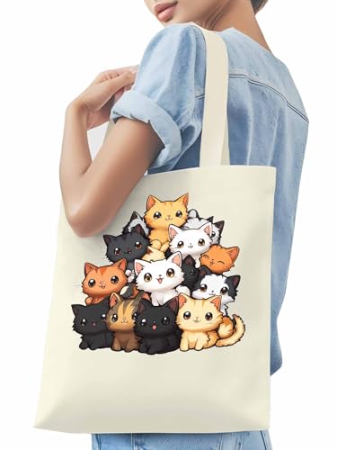 Canvas Tote Bag, Cute Cartoon Cat patterned Canvas Tote Handbags for Women Shoulder Bag,3