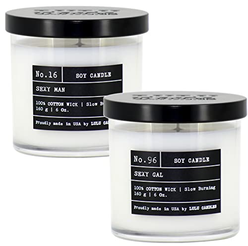 Lulu Candles | Sexy Man & Sexy Gal | Luxury Scented Soy Jar Candle | Hand Poured in The USA | Highly Scented & Long Lasting | 6 Oz. 2 Pack