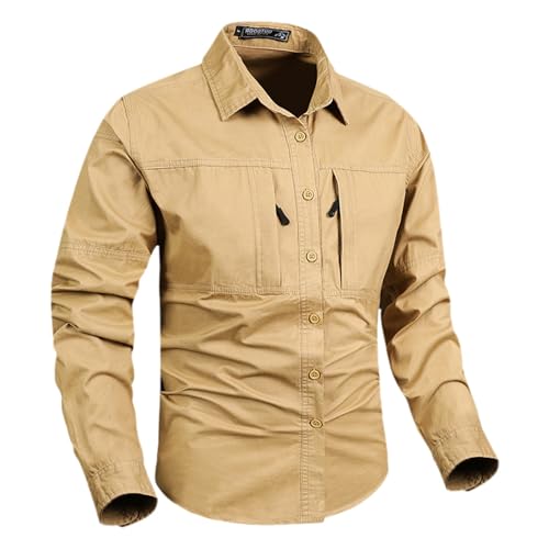 RUMAOZIA - RUMAOZIA Chemise tactique pour homme - Séchage rapide - Respirant - Manches longues - Séchage rapide - Pour la randonnée, la pêche, le combat, l'extérieur, le safari, Z01 Kaki, XXL