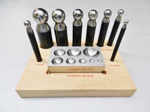 JTS Dapping Punch Set Steel Forming Block and 8 Punches 5-27mm Doming Jewelry Making