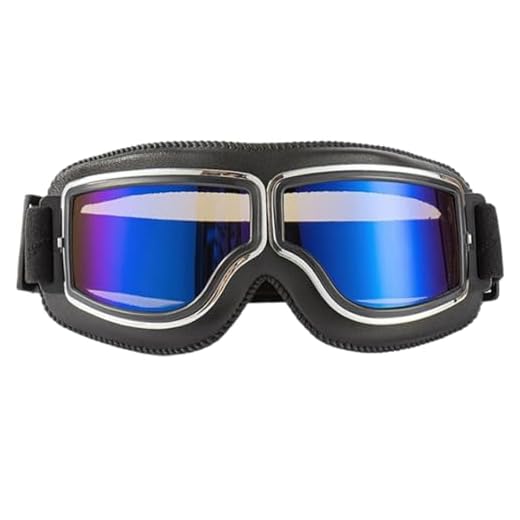 Ksvaye Lunette Moto Vintage Lunettes de Moto Casque de Moto Cross Lunettes Moto en Cuir PU pour Moto Tout-terrain BMX VTT Ski Protection Contre le Brouillard le Vent les UV400 (Noir)