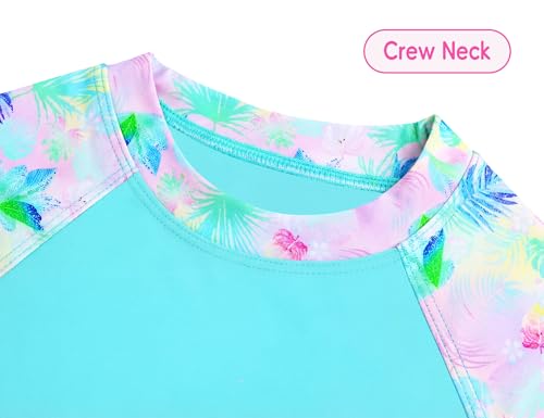 Image of Girls Swimsuit 2 Piece Rash Guard Set Short Sleeve Bathing Suits UPF 50+ Summer Beach Swimwear