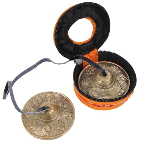 Toddmomy Handmade Brass Meditation Cymbal Bell with Long Ringing Tone Lightweight Religious Percussion Instrument for Yoga Mindfulness Prayer Includes Storage Bag Brass Color