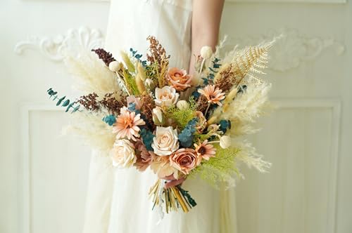 Ramo de Bodas Boho Rústico Beige con Flores Secas y Seda miniatura 4