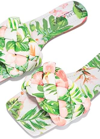 Cape Robbin Women's Open Square Toe Flat Sandals Slip On Slide Shoes Palm Print 10 | Image 3