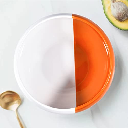 Ursword Salad Bowl, 7.5 Inch Large Serving Bowls, 2 Packs Ceramic Salad Bowl Set, Fruit Bowl Soup Bowl Pasta Bowl For Breakfast, Lunch And Dinner, White-Orange #TOP5