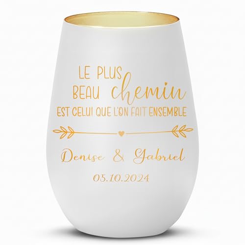 Love Faith - Photophore - Chemin commun – Décoration pour Les Couples, Blanc/Doré – Ambiance Maison