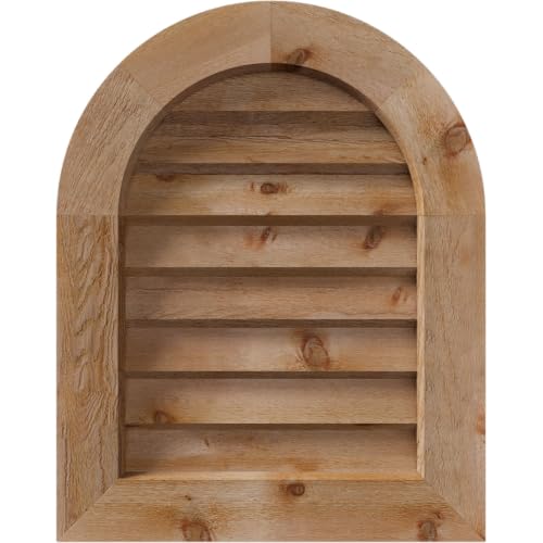 Rustic Wood Gable Vent w/Decorative Face Frame, 21"W x 39"H Round Top Gable Vent: Unfinished, Non-Functional, Rough Sawn Western Red Cedar