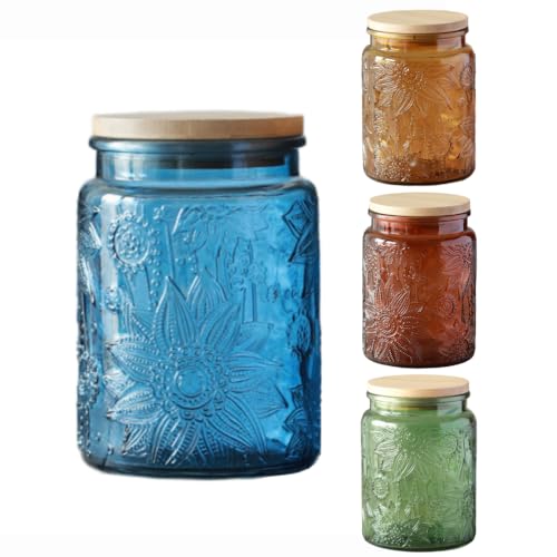 ANSQU Set of 4 Colored Glass Jars with Lids, 23.7 Fl oz Coffee Canisters