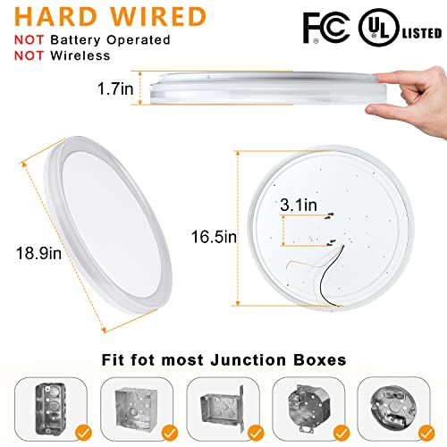 Dllt 48W Modern Dimmable Led Flush Mount Ceiling Light With Remote, 18.9 Inch Round Close To Ceiling Lights Fixture For Bedroom/Living Room/Dining Room Lighting, Timing, 3 Light Color Changeable #TOP5