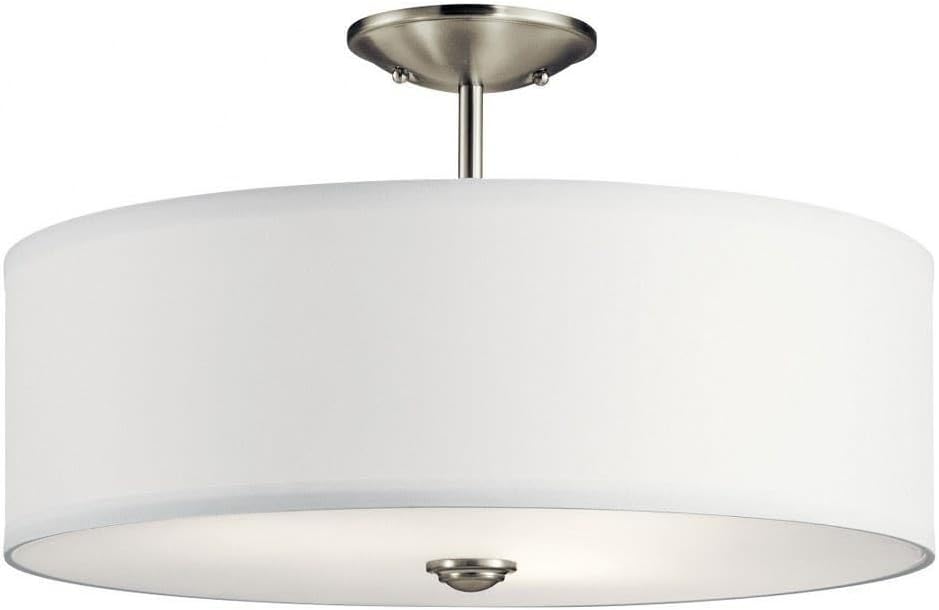 3-Light Semi-Flush Drum Ceiling Fixture in Brushed Nickel with White Microfiber Shade 18 inches W X 11.25 inches H-Brushed Nickel Finish Transitional Semi Flush Light 147-Bel-2748817