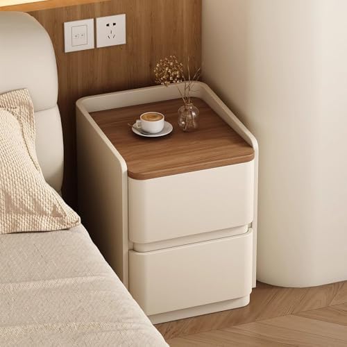 Compact Wooden Nightstand with Drawers - Stylish Narrow Bedside Table for Small Spaces, Storage Solution for Bedroom & Living Room (25cm)