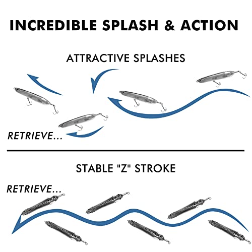 Truscend Topwater Pencil Fishing Lures With Double Floating Rotating Tail, Surface Pencil Popper, Long Cast Premium Bass Bait With Knock Rattle, Walk The Dog Swimbaits For Freshwater Saltwater #TOP6