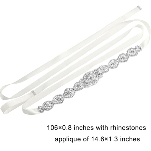 Hiceeden 3 Pieces Rhinestone Bridal Belt, Silver Crystal Bridal Sash with White Ribbon Wedding Dresses Belt for Women, Bride, Bridesmaids, Gown, Party, Prom4
