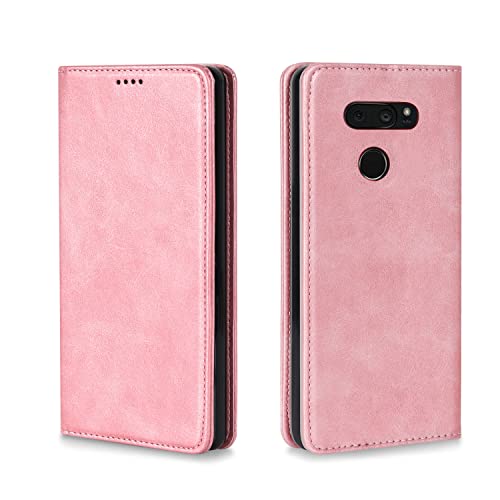 BGTXCZ LG V30/V30 Plus/V35 ThinQ Case, Luxury [Cowhide Genuine Leather][Magnetic Closure] Handmade Wallet Case with Kickstand and Card Slots for LGV30/V30 Plus/V35/V35 ThinQ/V30+/V30s - Rose Gold by BGTXCZ - Used condition - US$10.52