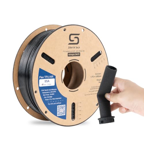 Image of Siraya Tech Flex TPU Air 95A Active Foaming 3D Printer Filament, Black 1kg | Adjustable Hardness (75A-95A), Up to 50% Lighter, Easy to Print Soft TPU, Clog-free Printing for Wearables & Prototypes