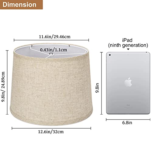 Lampshades Set Of 2, Drum Lampshades 11.6" Top X 12.6" Bottom X 9.8" High, Seaside Village Medium Lampshades (Spider Fitter), Beige Lampshades Natural Linen Hand Crafted, Easy Assembly Required #TOP1