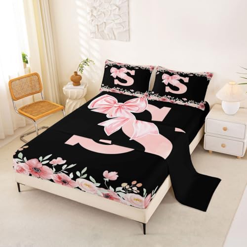 Erosebridal Cute Initial Letter S Sheet Set King Pink Floral