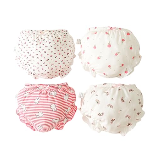 Lot de 4 culottes pour enfants et bébés filles - Imprimé mignon - Sous-vêtements en coton - Volants - Slip de bain - Boxer - Buben, Blanc., 2-3 ans