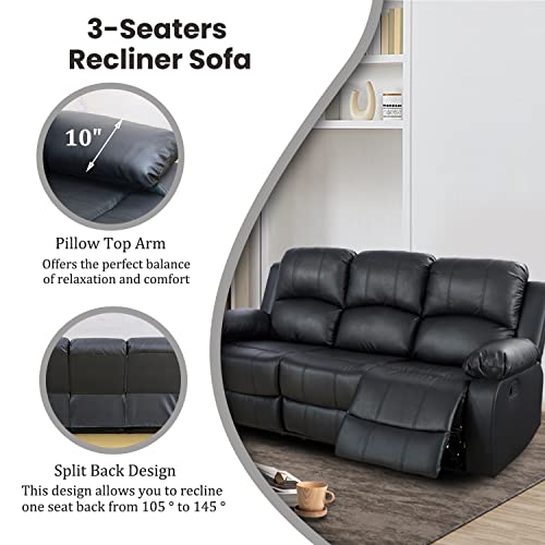 Plithzy Leather Recliner Sofa Set, Living Room Furniture Set, Leather Reclining Sofa Recliner Couch Set For Office Home (Sofa And Chair Set, Black) #TOP3
