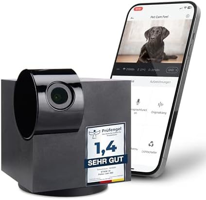 PetTec® Cam 360° Haustierkamera Hundekamera mit App [OHNE ABO-FALLE] - Katzen & Hunde Kamera Zuhause mit Bewegungserkennung & Nachtsichtfunktion - Full HD Rundumblick 360° Schwenke