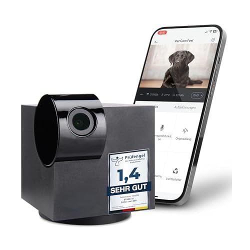 PetTec Cam 360° Hundekamera mit App ohne ABO-Falle, WLAN, Sprachfunktion & Nachtsicht - Haustier Überwachungskamera Full HD - Haustierkamera für Hund & Katze, Pet Camera Bewegungsmelder & Bellalarm