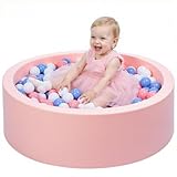 Wilwolfer Bällebad für Kleinkinder: Schaumstoff-Bällepool mit 100 dreifarbigen Bällen – Bällebad für Babys mit Bällen im Lieferumfang enthalten – Rundes, Weiches, Faltbares Großes bällebad