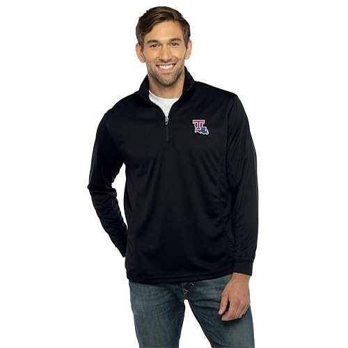 Vantage Apparel Men's Collegiate Micro Mesh Performance Black 1/4 Zip Pullover, Louisiana Tech Bulldogs, Large