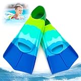 Schwimmflossen Kinder, Silikon Schnorchelflossen Kurz Kurze Flossen Kinder Kurze Trainingsflossen Kinderflossen Kurzschwimmflossen für Jungen Mädchen zum Schwimmen Tauchen (Blau, XXS(27-29))