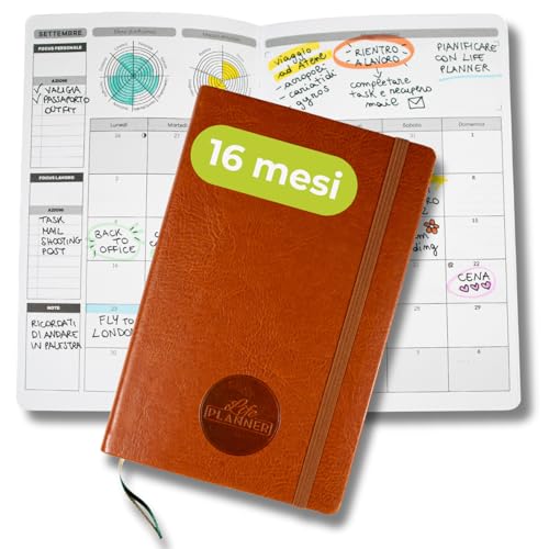 Life Planner, Agenda Motivazionale Made in Italy, Agenda 16 Mesi, da Settembre 2025 a Dicembre 2026, Planner Settimanale e Mensile, Spazi Dedicati a Pensieri e Riflessioni (Vintage)