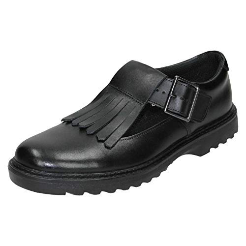 Image of Clarks Girls Smart Buckled School Shoes Asher Verve - Black Leather - UK Size 5F - EU Size 38 - US Size 5.5M