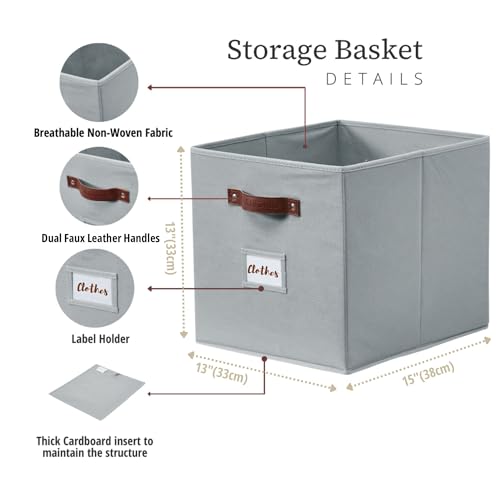 Image of DECOMOMO Storage Baskets 13x15x13 Storage Cube Bins with Label Holders, Kallax Storage Cubes Baskets for Organizing Shelves Nursery Toy (Kallax / 4pcs, Grey)