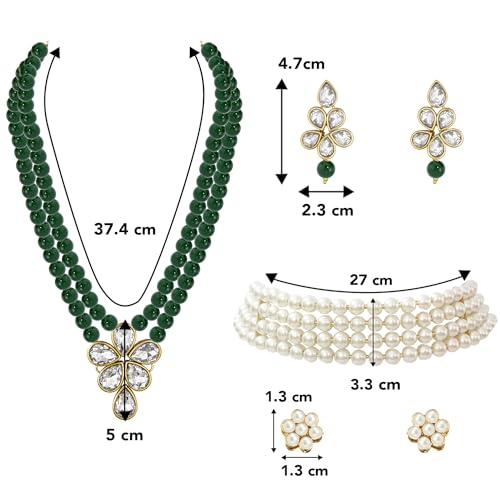 Image of Peora Crystal Faux Pearl Kundan Necklace & Jewellery Set Gift for Women