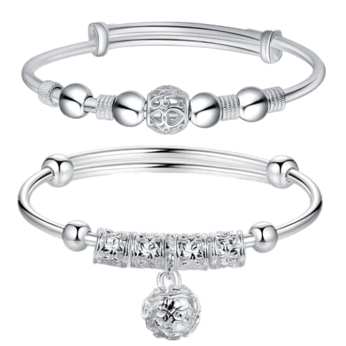 Sterling Silver Bracelets For Women 925 Sterling Silver Beads Bangle Bracelet Transfer Lucky Cuff Bracelet Adjustable Fashion Women Jewelry Fidget Bracelet For Anxiety Jewelry Gift