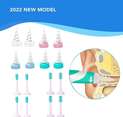 Ear Wax Remover With Ear Wax Removal Aid & 8 Replacement Heads Included 4 Reusable Micro-Bristles And 4 Silicone Q-Grip Heads, 4Pcs Ear Picker #TOP1