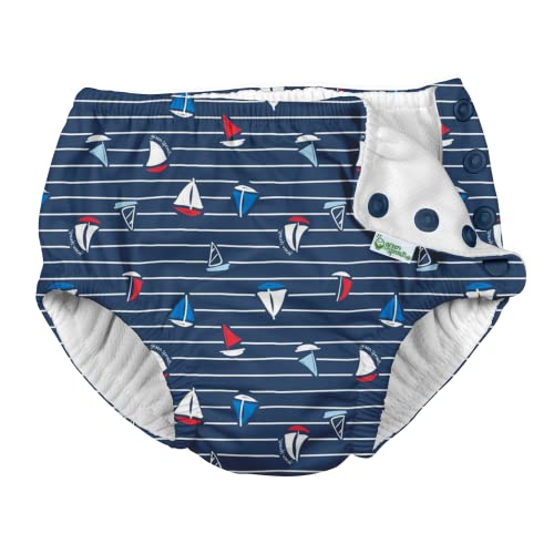 Snap Reusable Absorbent Swimsuit Diaper-Navy Sailboat Stripe-3T