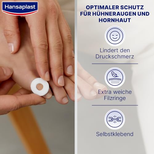 Hansaplast Hühneraugenringe (20 Stück), Hühneraugen Pflaster für sofortige Schmerzlinderung, hautfreundliches Fußpflaster schützt vor Druck durch Schuhe