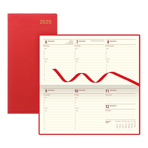 Letts of London Belgravia 2025 Weekly/Monthly Appointment Book and Planner, 12 Months, January to December, Horizontal, Slim Size, 6.625" x 3.25", English, Red (C33SRD-25)