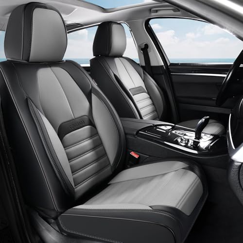 Image of Coverado Waterproof Nappa Leather Car Seat Covers, Automotive Seat Covers,Front Car Seat Cushion & Car Seat Protector, Seat Covers Universal Fit for Most Cars, SUVs,Trucks,Black&Gray