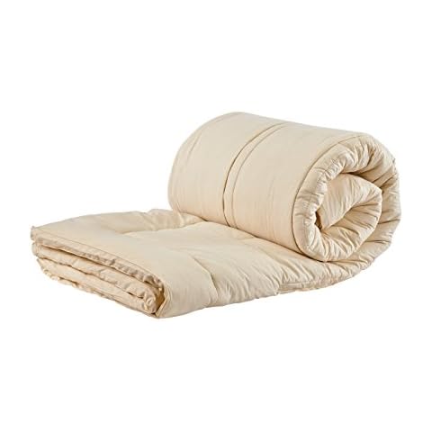 Sleep & Beyond myMerino 100% Organic Merino Wool Topper with Cotton Cover for All Seasons - 1.5 Inch Thick Comfortable and Breathable Topper - Moisture Wicking - Ivory - Full 54x76 Cover